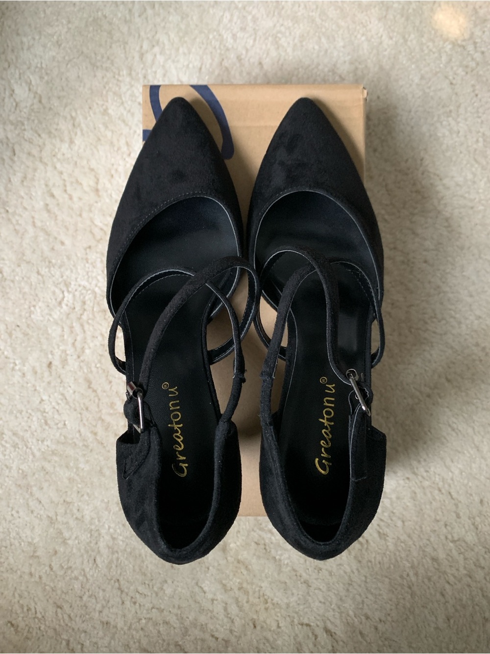 Greatonu Black Pointed Slingback Heels